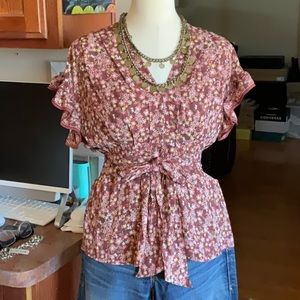 Max Studio Brick Ruffled Sleeve BRKFLMED V-Neck Blouse Size S, NWT